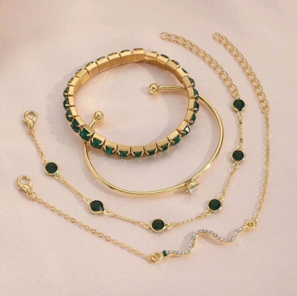4pcs Green and Gold Bracelet Set - Picture 3 of 4